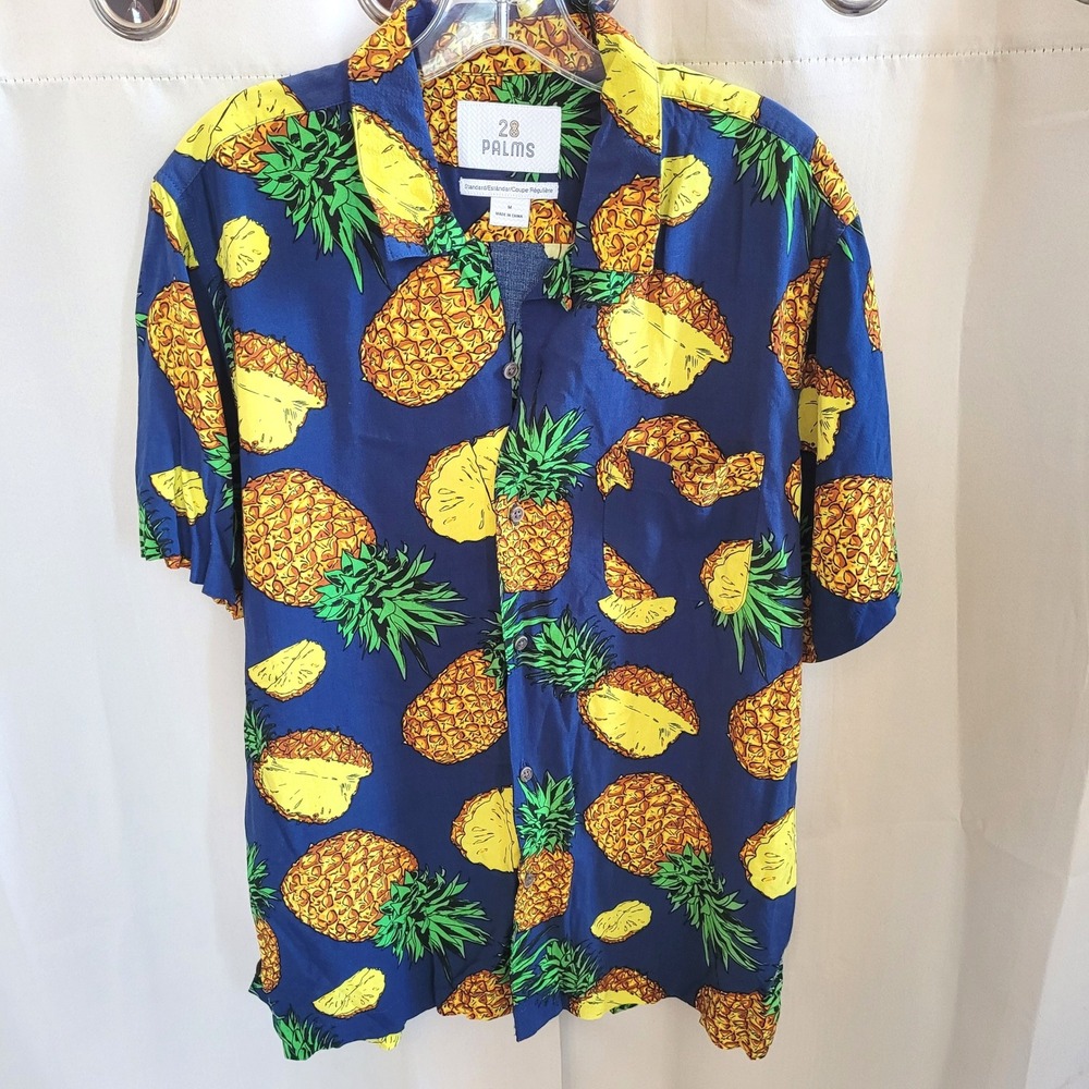 28 Palms Pineapple Mens Button Up Shirt Medium Tropical Island Vacation 21629
